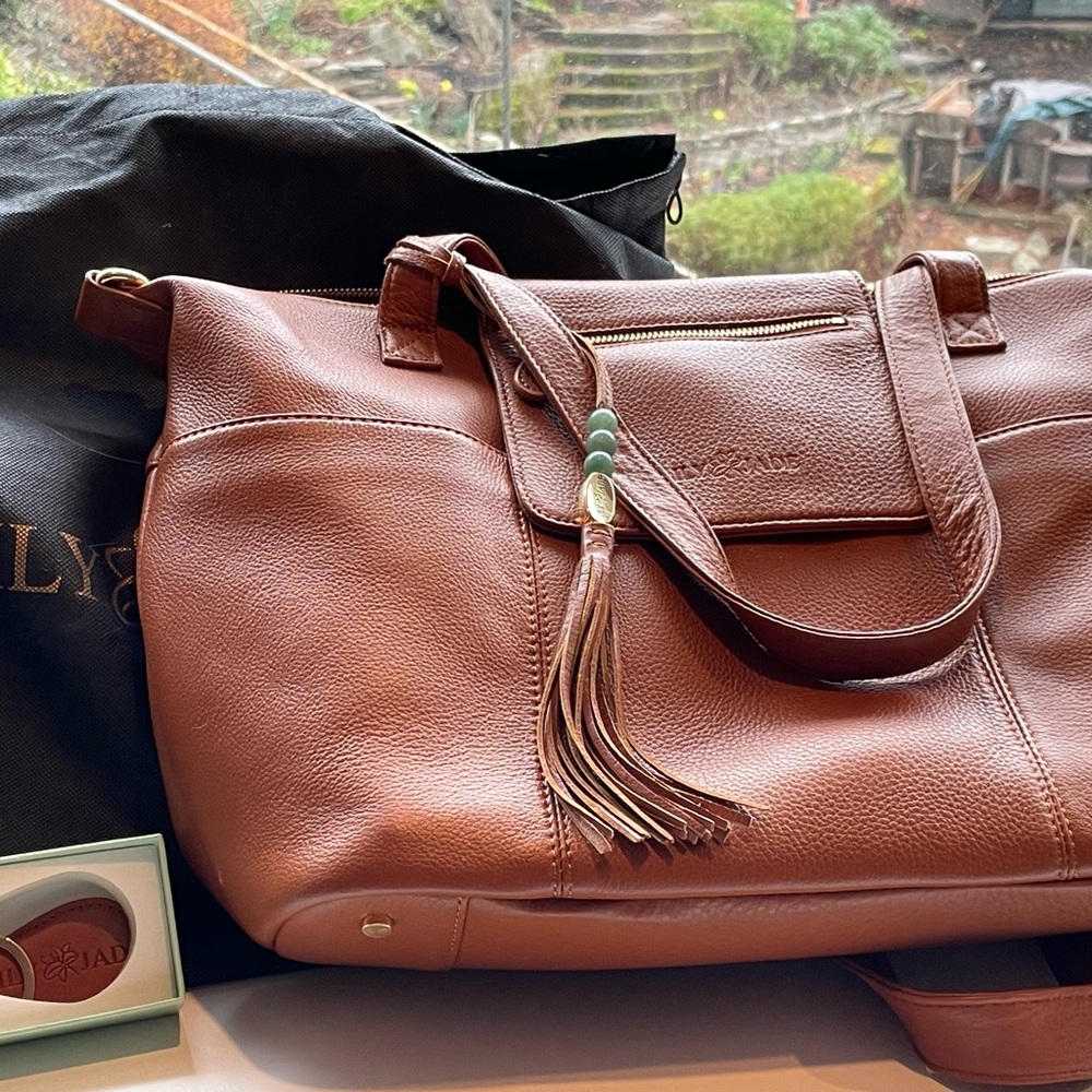 Lily Jade leather backpack in Madeline style, camel color.